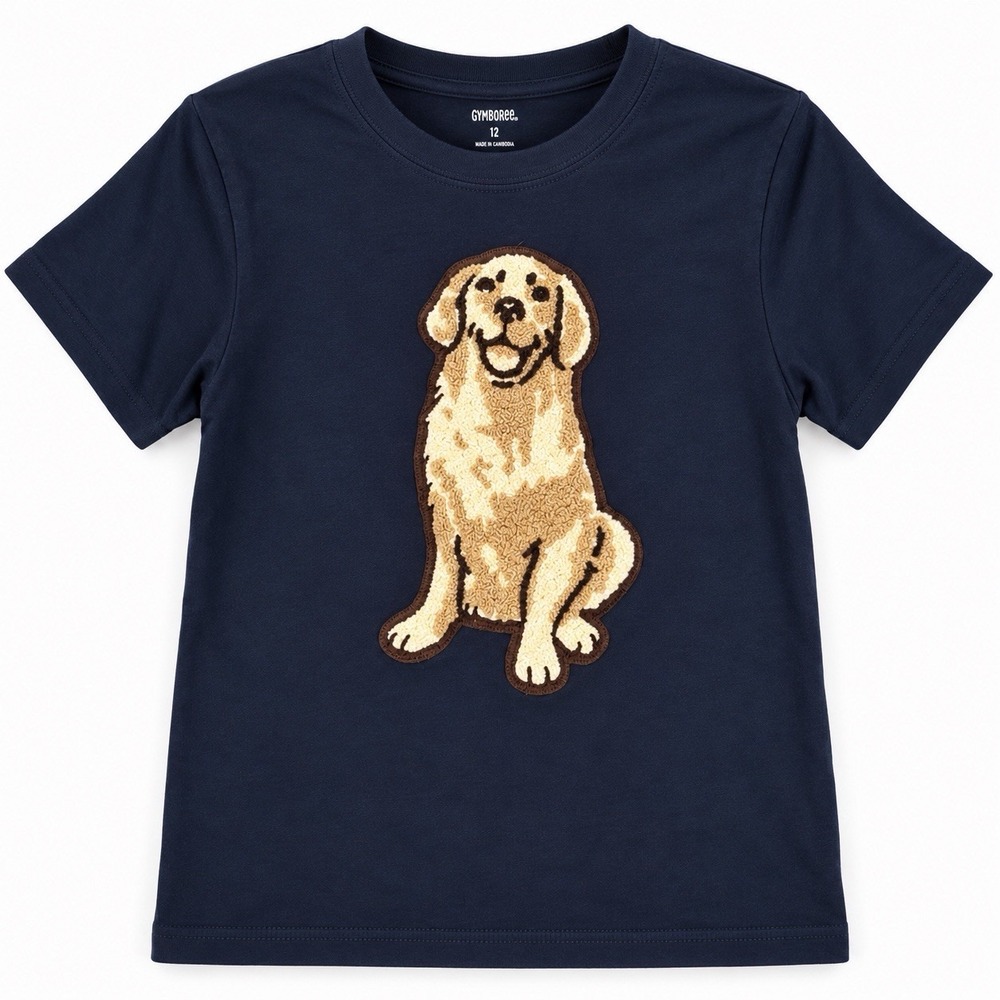 Gymboree Girls Navy Golden Retriever Puppy Dog Applique T Shirt Size 12 L NWT